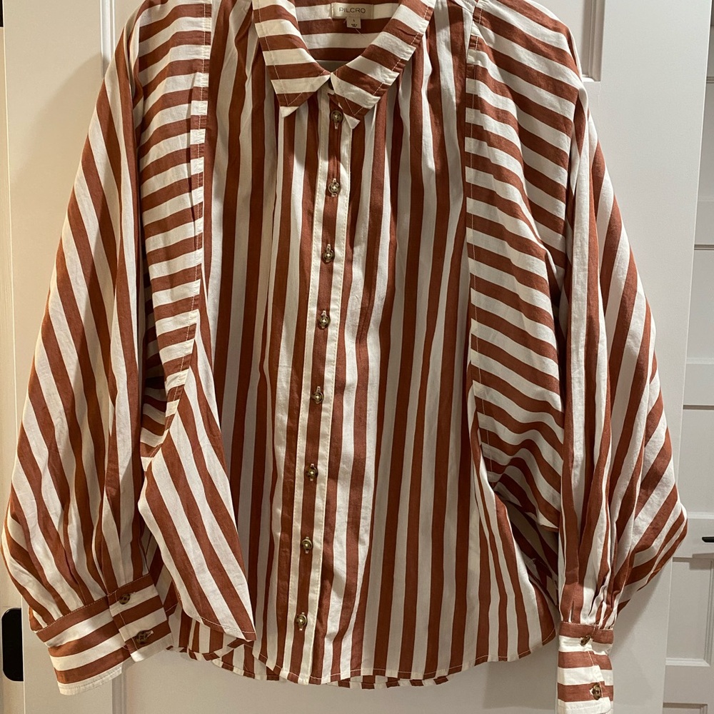 Pilcro Brown and White Striped Shirt